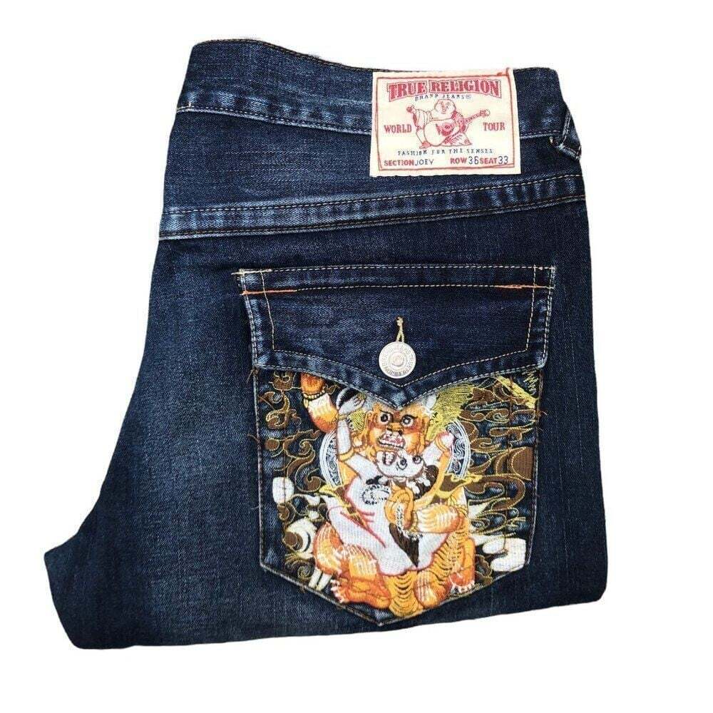 True Religion Embroidered Jeans Size 36 JOEY Blue